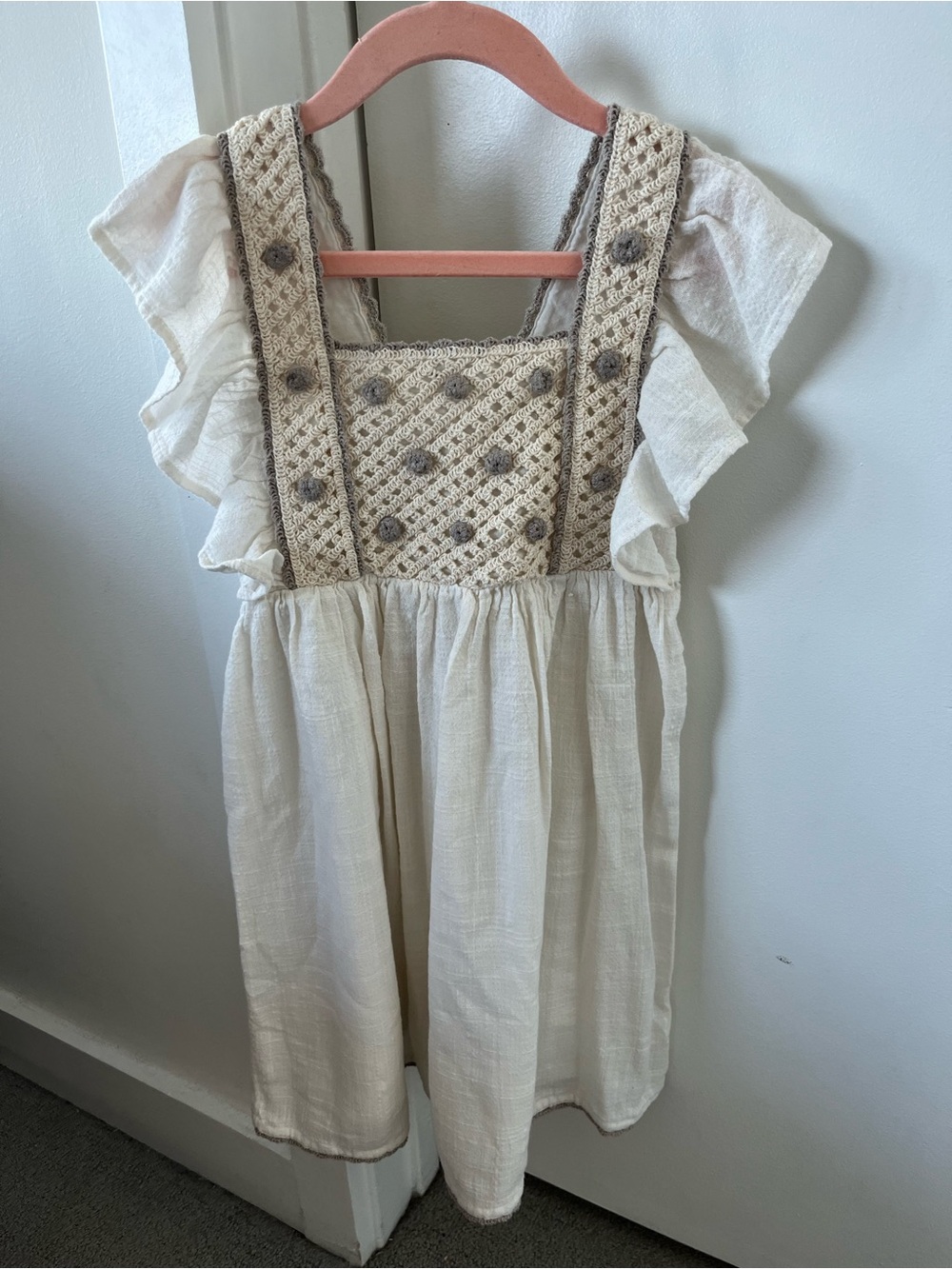 Zara Girls Cream Crochet-Trim Summer Dress $38